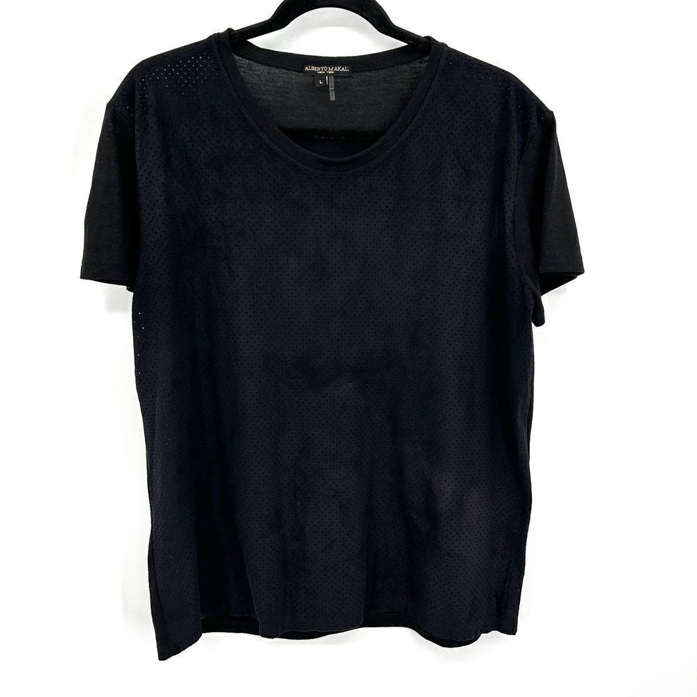 ALBERTO MAKALI Black Cut Out Jersey Stretch Basic T-Shirt Size Large